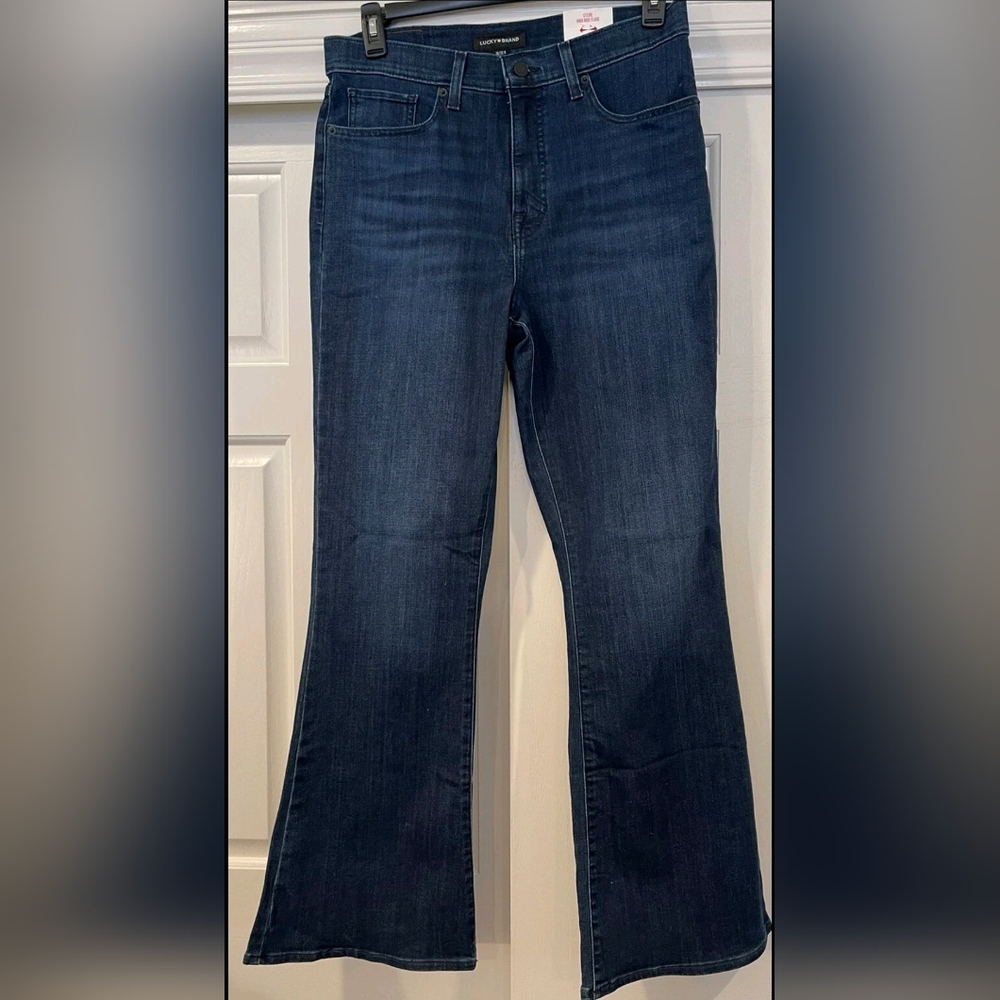 NWT Lucky Brand Stevie High Rise Flare Stretch Dk Wash Blue Women's Size 14/32